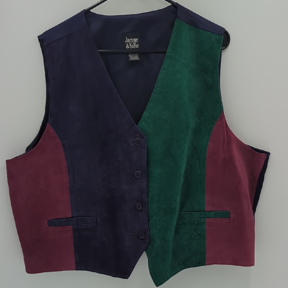 Jacque & Koko Vintage Women's Colorblock Leather Vest 22/24 retro purple green